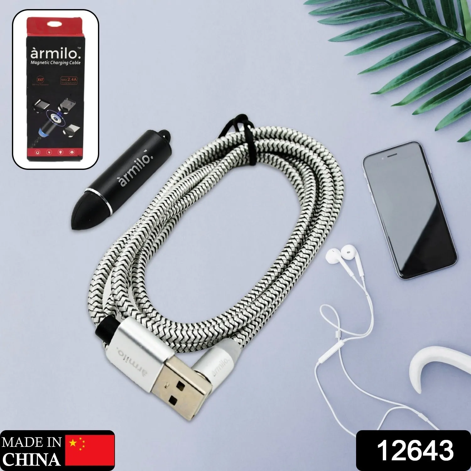 12643 Magnetic 3 In 1 Charging Cable, Fast Charging Cable with Micro, Type C & iPhone Support, Compatible, Micro USB| Mini USB| Type C USB| Compatible With Almost All Smartphones