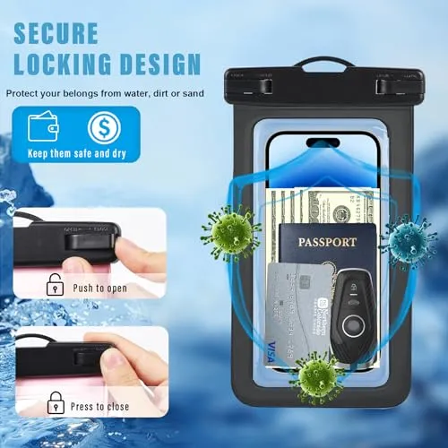 2 Pcs Waterproof Phone Pouch, Universal IPX8 Waterproof Phone Case for iPhone 15 pro max 14 13 12 11 Plus XS XR Samsung S24 S23 up to 6.8'', Water Proof Dry Bag for Swimming Kayak Beach Vacation