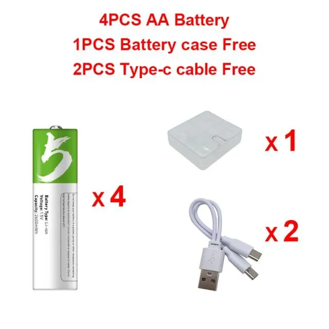 2600mWh 1.5V AA High Capacity Rechargeable USB Li-Ion Battery With 500 Charge Cycles