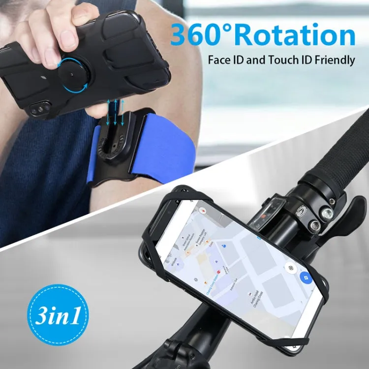 3 In 1 Four Jaws Detachable Swivel Arm Wrist Strap Bicycle Holder For 4.5-6.5 inch Phones(Black)