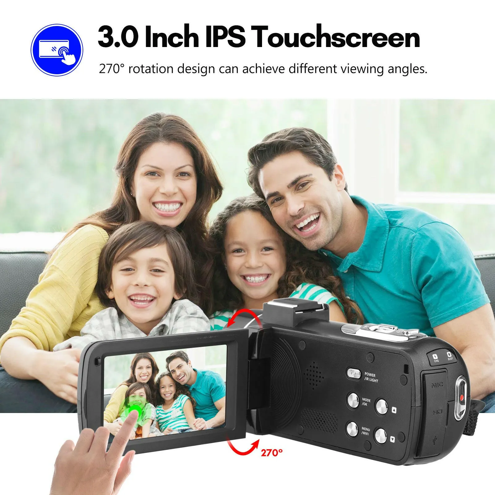 4K Digital Video Camera WiFi Camcorder DV Recorder 56MP 18X Digital Zoom 3.0 Inch IPS Touchscreen Supports Face Detection IR Night Vision Anti-shake with 2pcs Batteries   Remote Control   Carry Bag   External Microphone