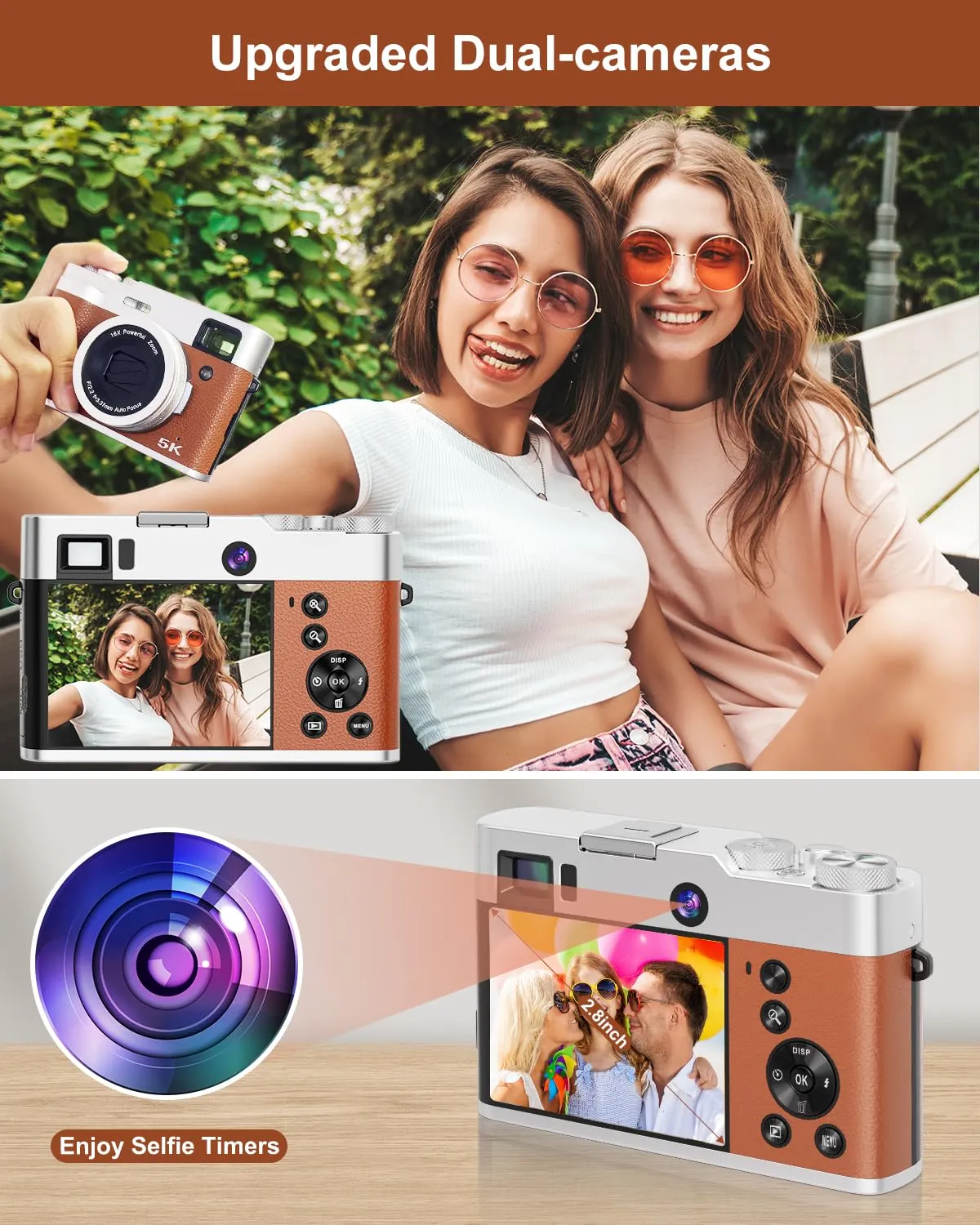 5K Digital Camera for Photography and Video, 48MP Dual Camera Autofocus Vlogging Camera for YouTube with Viewfinder,16X Digital Zoom, Anti Shake, Compact Travel Camera with 32GB SD Card 2 Batteries