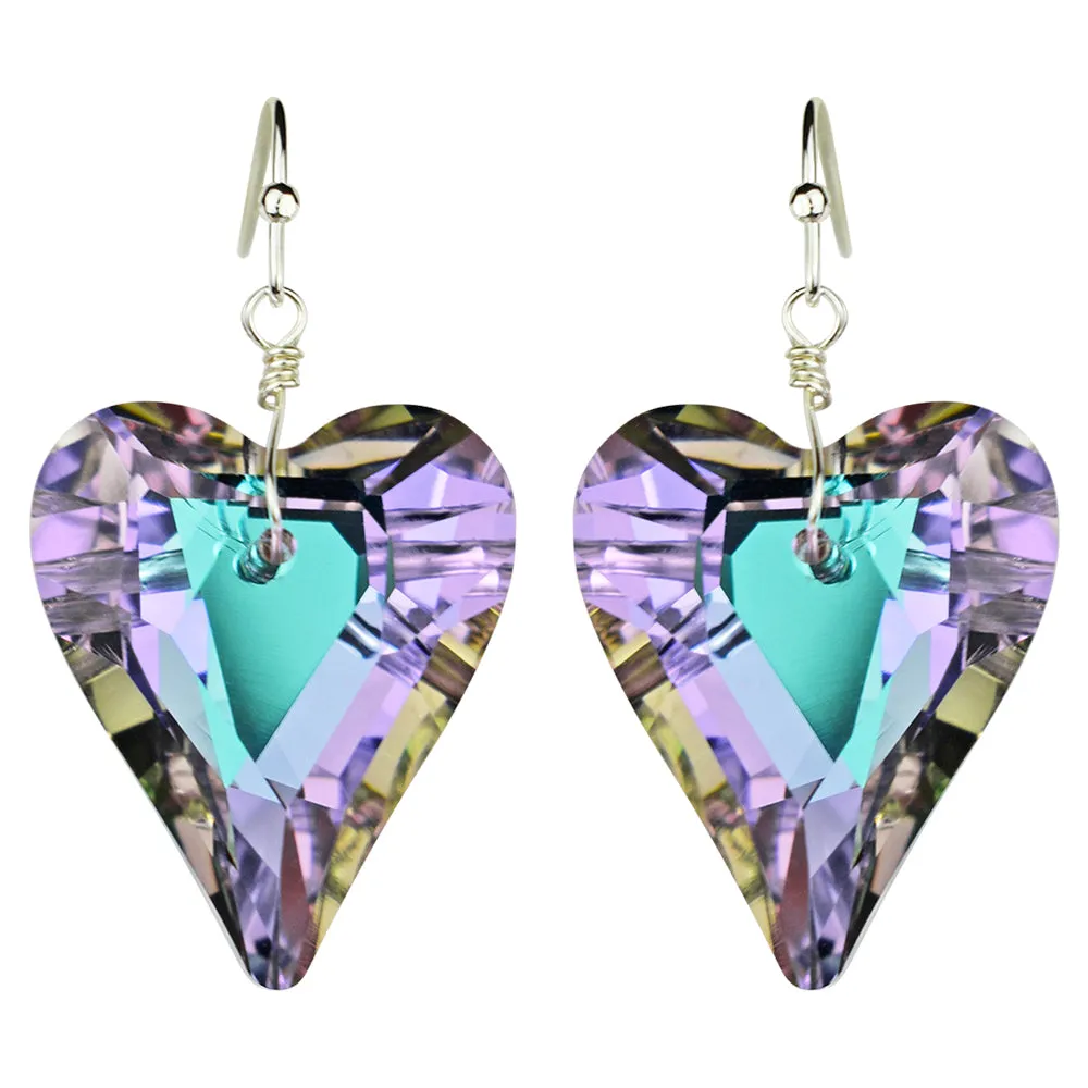 Aphrodite Crystal Heart French Wire Earrings (Sterling Silvertone/Violet AB)