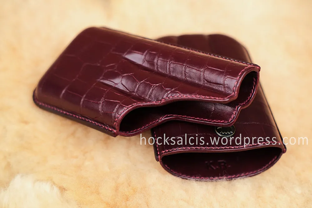 Aquila genuine crocodile skin leather 3-cigar case oxblood