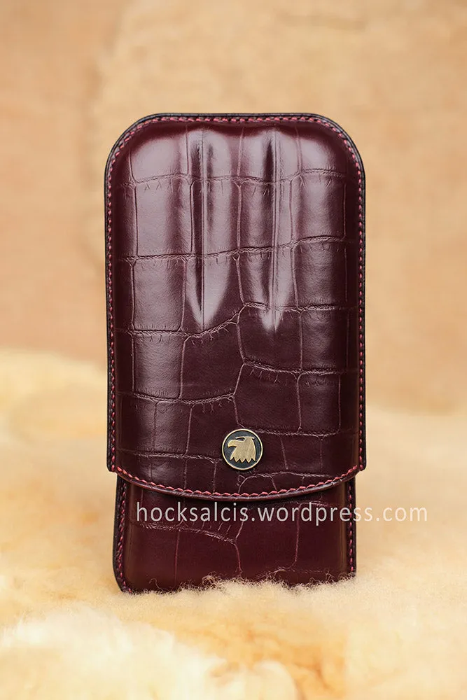 Aquila genuine crocodile skin leather 3-cigar case oxblood