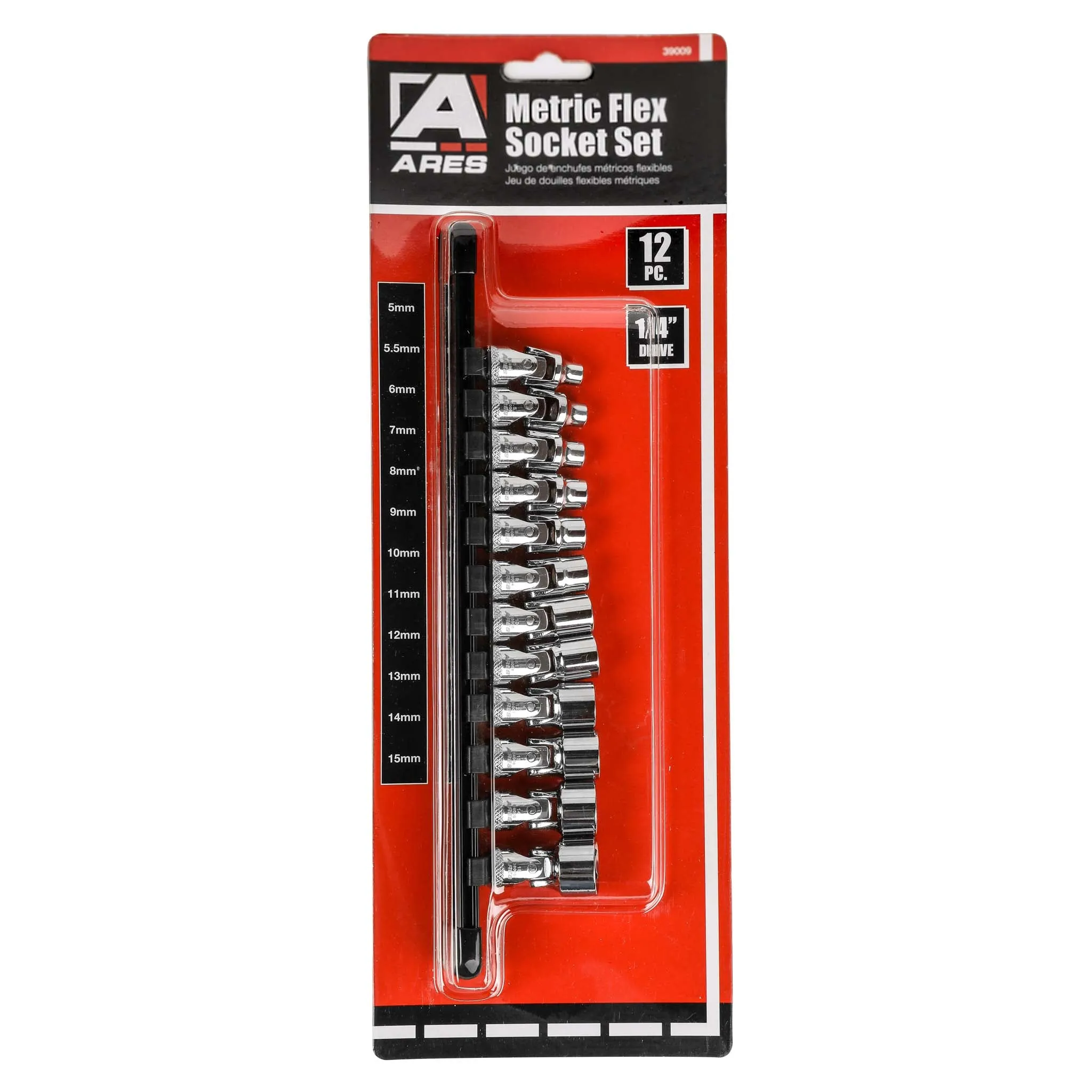 ARES 39009 - 12pc 1/4-inch Drive Metric Flex Socket Set