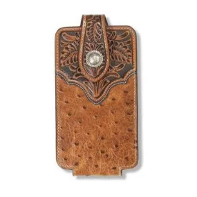 Ariat Brown Imitation Ostrich Embossed Leather Clip On Cell Phone Case