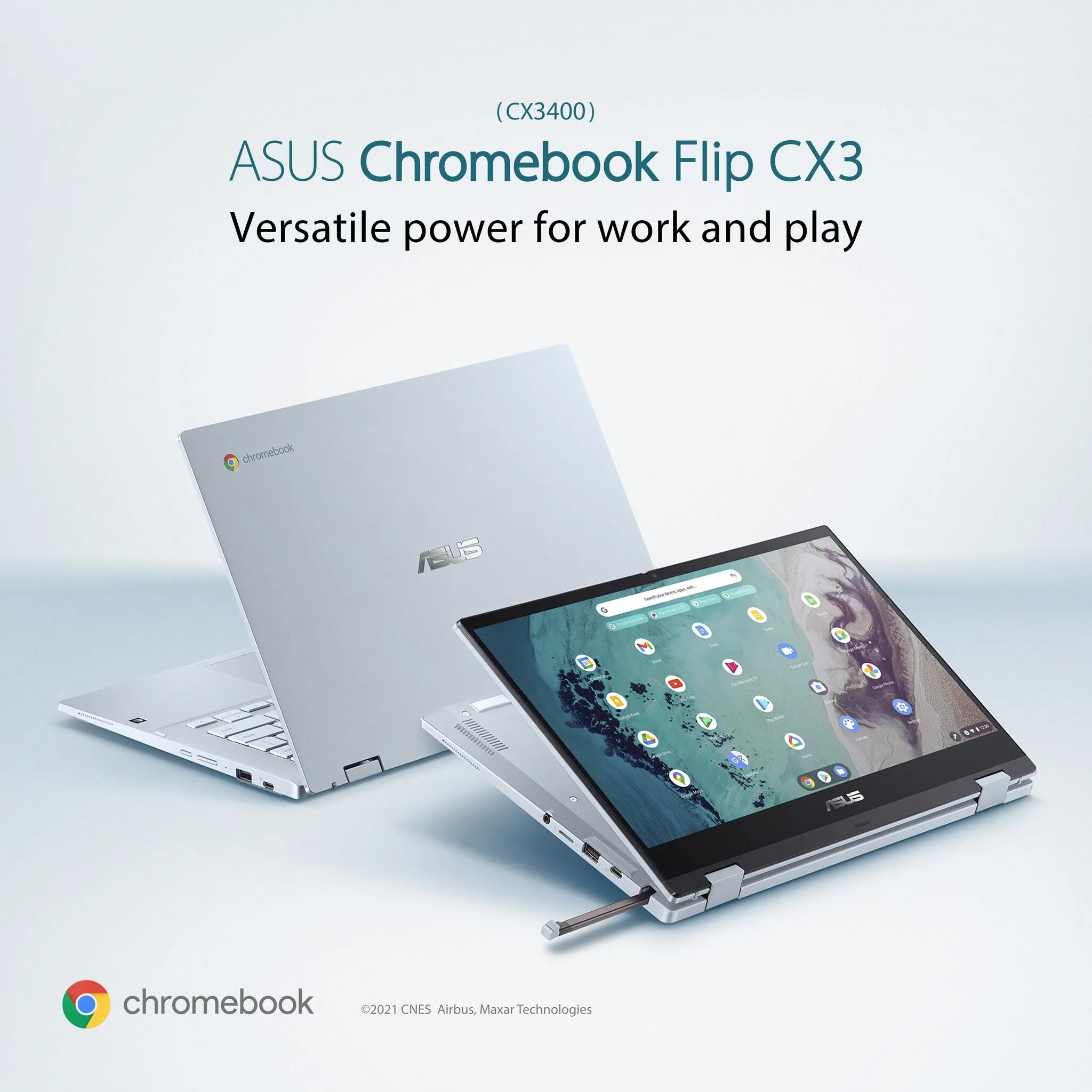 ASUS Chromebook Flip CX3 CB3400FMA-E10046 Intel® Core™ i3 i3-1110G4 35.6 cm (14") Touchscreen Full HD 8 GB LPDDR4x-SDRAM 128 GB SSD Wi-Fi 6 (802.11ax) ChromeOS Blue