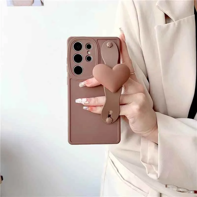 BCPC354 Cute Phone Case for Galaxy S23 Ultra, S22, S21, S20 FE, A54, 14, 24, 34, 53, M14, M54, 34, and F54 - Luxurious 3D Heart Design With Wrist Strap