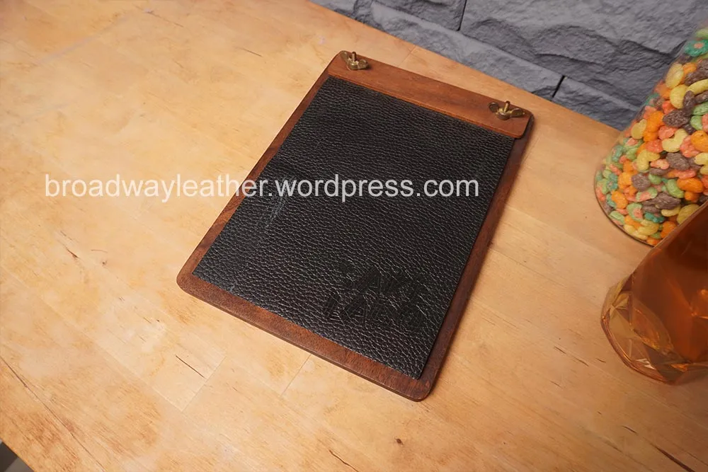 Black Pebbled Leather Wood Menu Cover