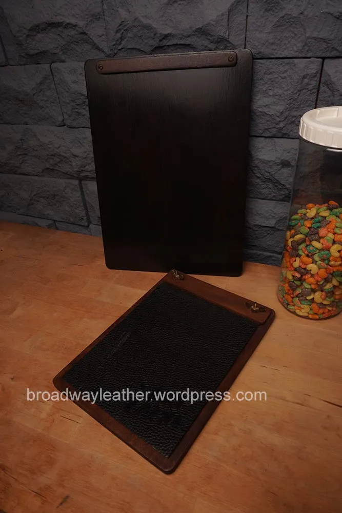 Black Pebbled Leather Wood Menu Cover