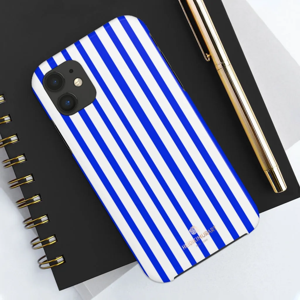 Blue Striped iPhone Case, Modern Designer Case Mate Tough Samsung Galaxy Phone Cases