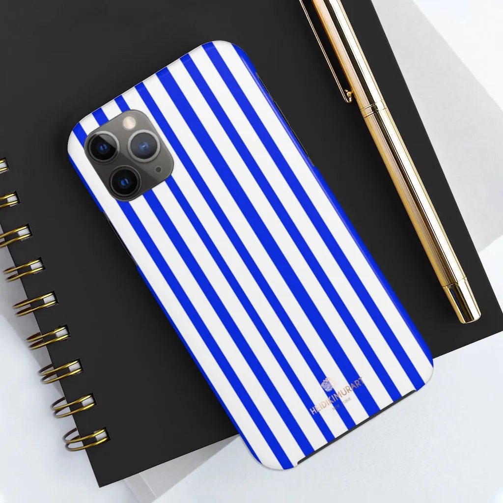 Blue Striped iPhone Case, Modern Designer Case Mate Tough Samsung Galaxy Phone Cases