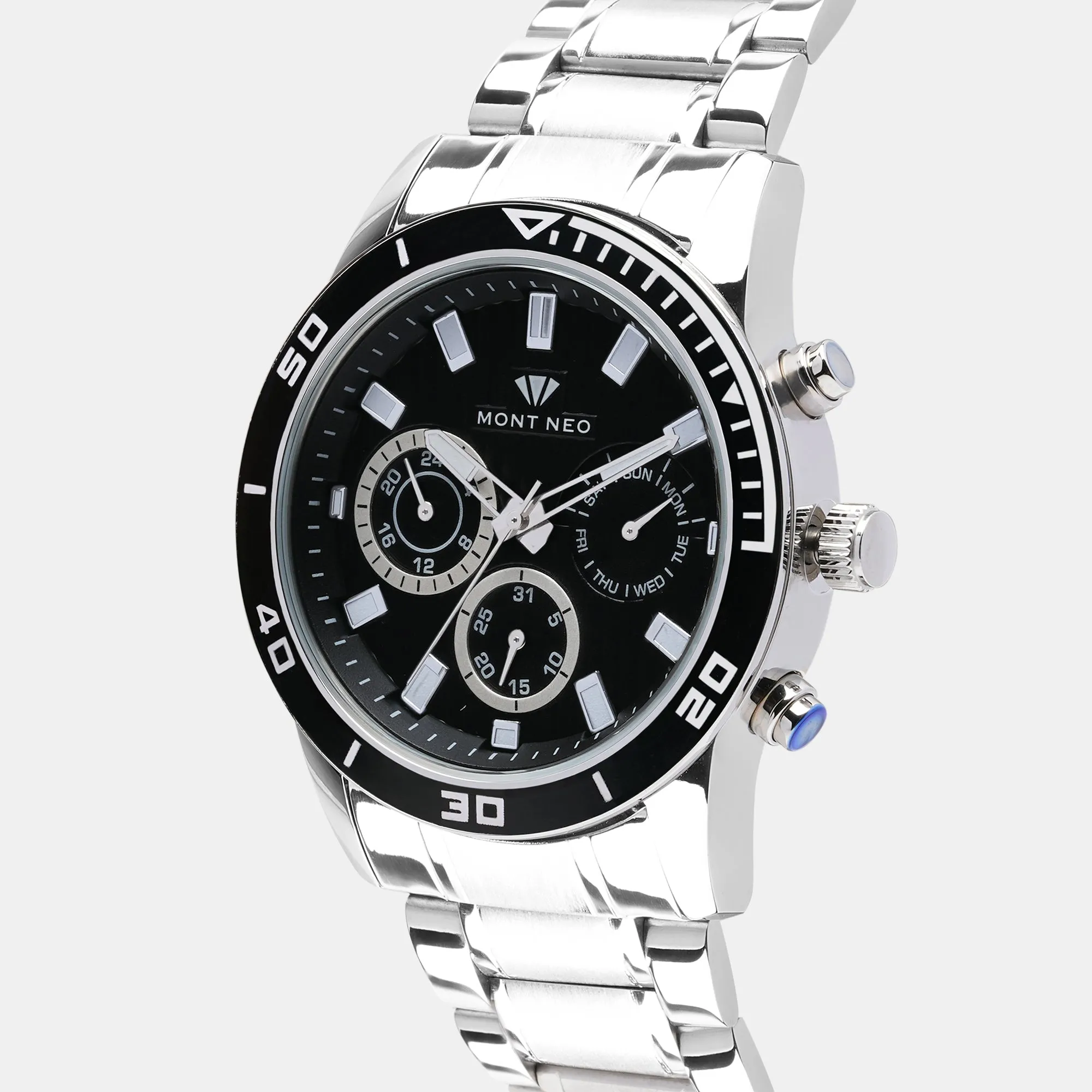 Bold Black Chronograph Men Stainless Steel Watch 1036C-M1404