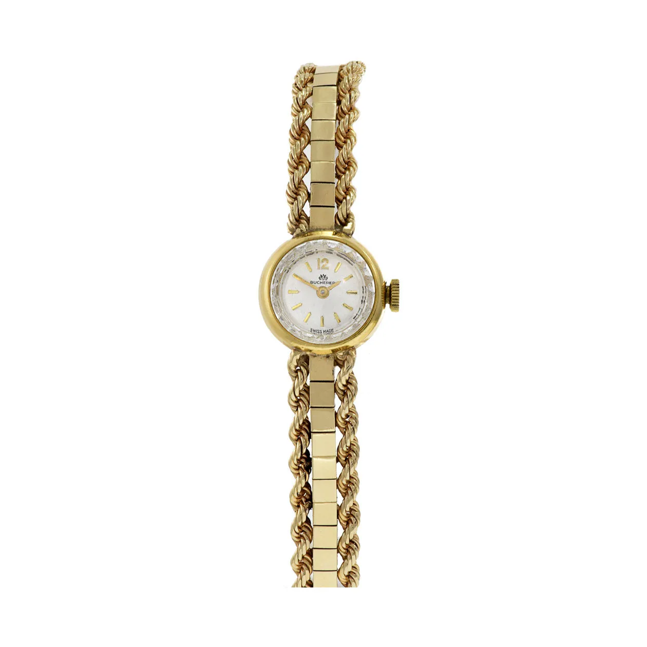 Bucherer 1960's 18KT Gold Cocktail Watch with 14K Gold Rope Bracelet