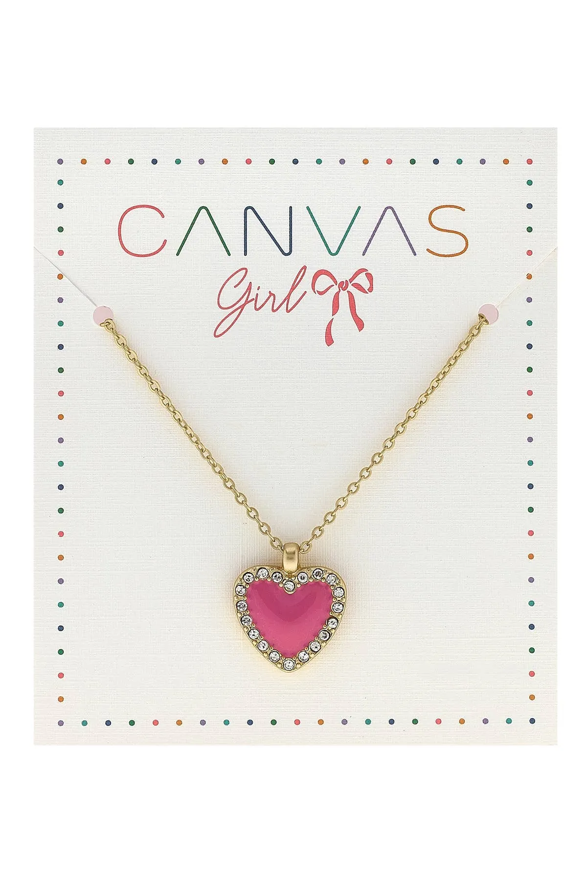 Canvas Style - Maggie Pave Heart Children's Necklace in Fuchsia