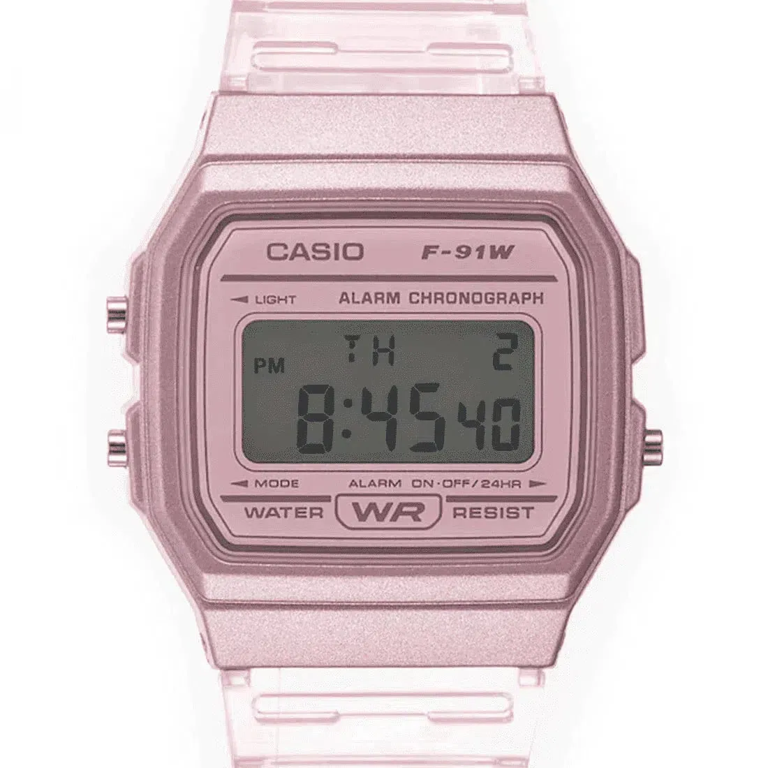 Casio F-91WS-4DF Pink Resin Transparent Strap Watch for Women