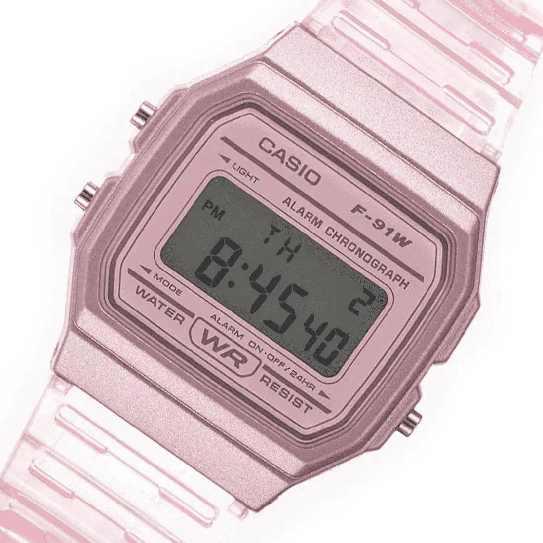 Casio F-91WS-4DF Pink Resin Transparent Strap Watch for Women