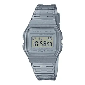 Casio F-91WS-8DF Grey Resin Transparent Strap Watch for Women