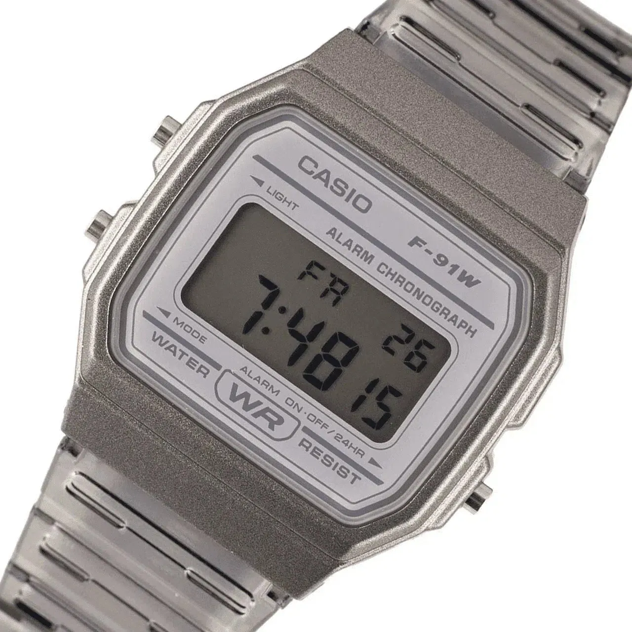 Casio F-91WS-8DF Grey Resin Transparent Strap Watch for Women