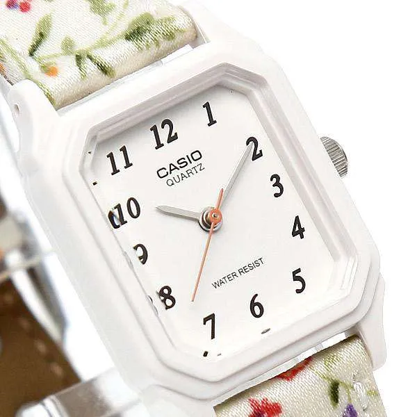 Casio LQ-142LB-7BDF White Floral Leather Strap Watch for Women