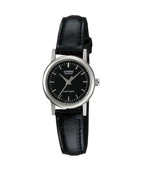 Casio LTP-1095E-1ADF Black Leather Strap Watch for Women