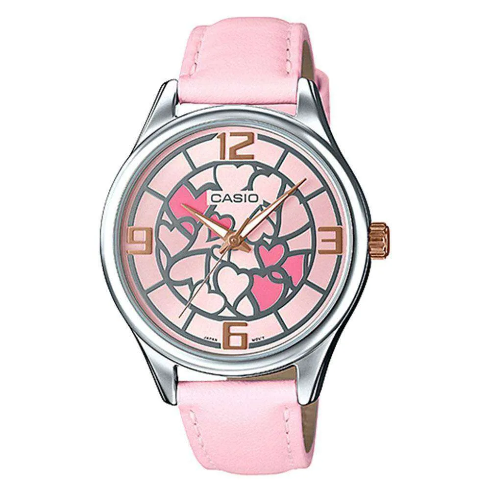 Casio LTP-E128L-4A Pink Leather Strap Watch for Women