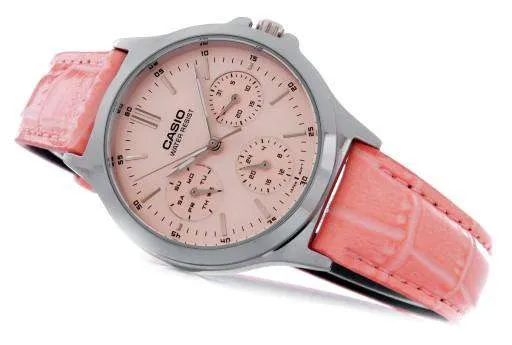 Casio LTP-V300L-4A Pink Leather Strap Watch for and Women