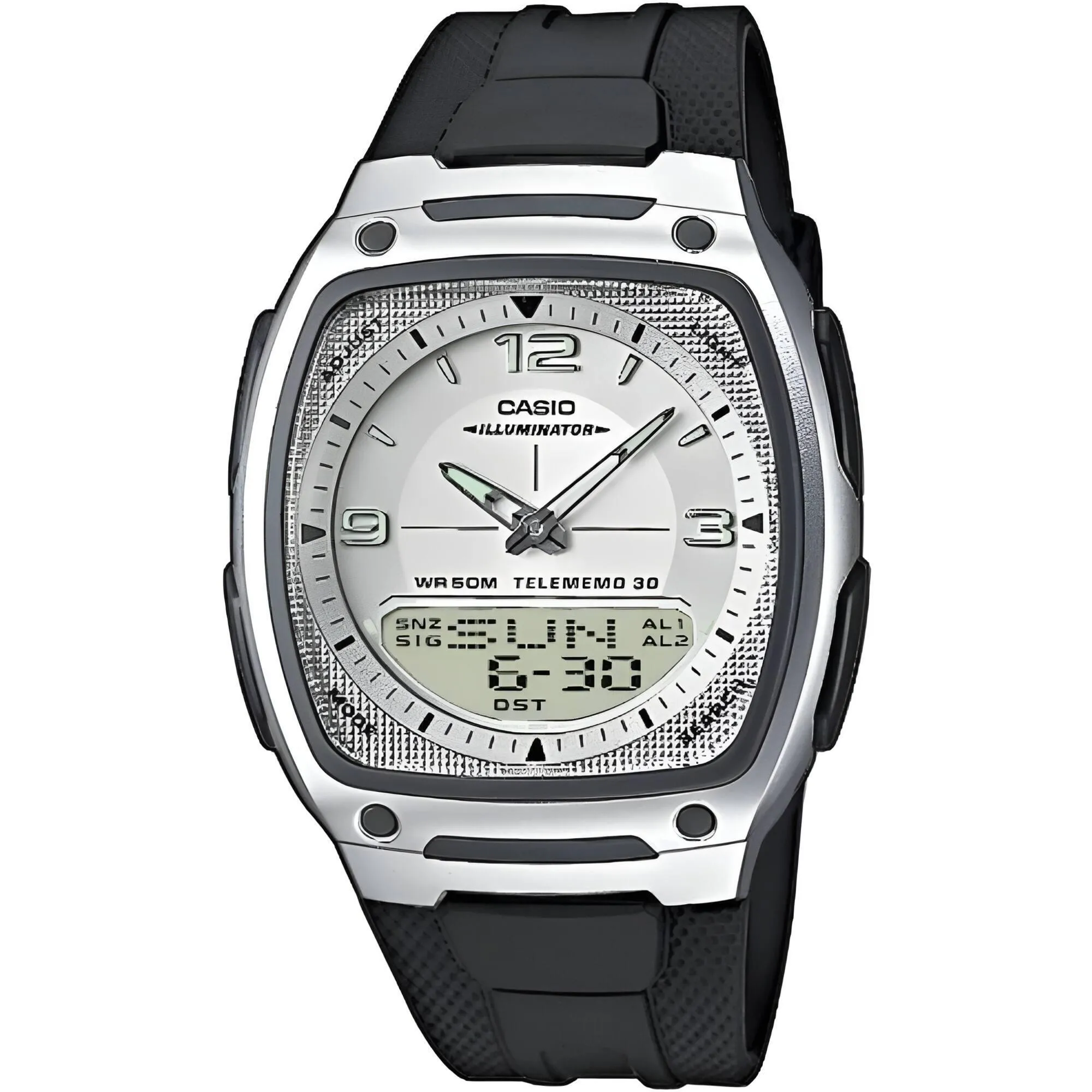 Casio Men's Ana-Digi Watch - World Time Grey and Silver Dial Resin Strap | AW-81-7