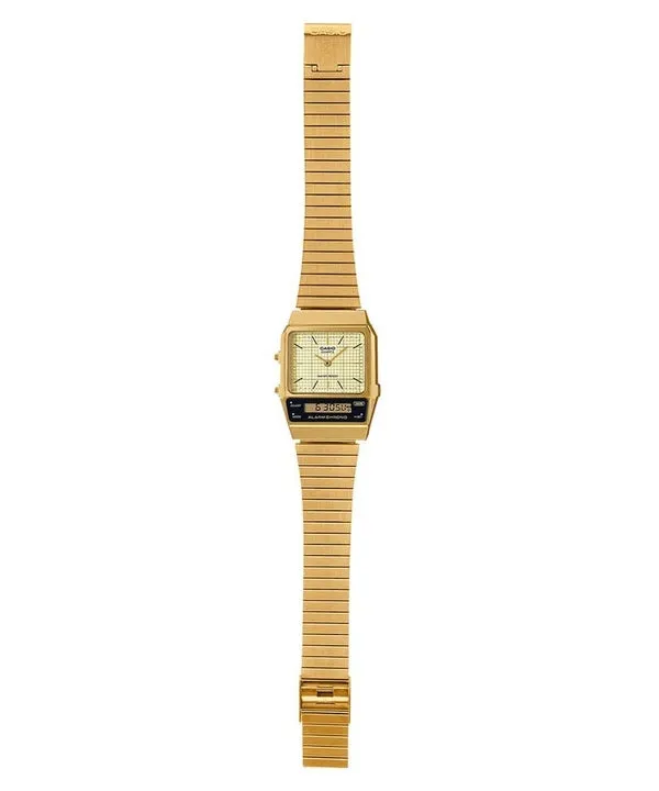 Casio Vintage Analog Digital Gold Ion Plated Stainless Steel Beige Dial Quartz AQ-800EG-9A Unisex Watch