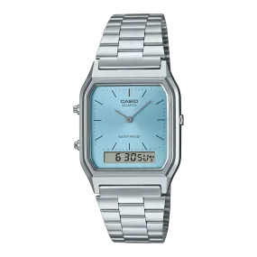 Casio Watch Vintage Retro Dual Time Steel Ice Blue AQ-230A-2A1MQY