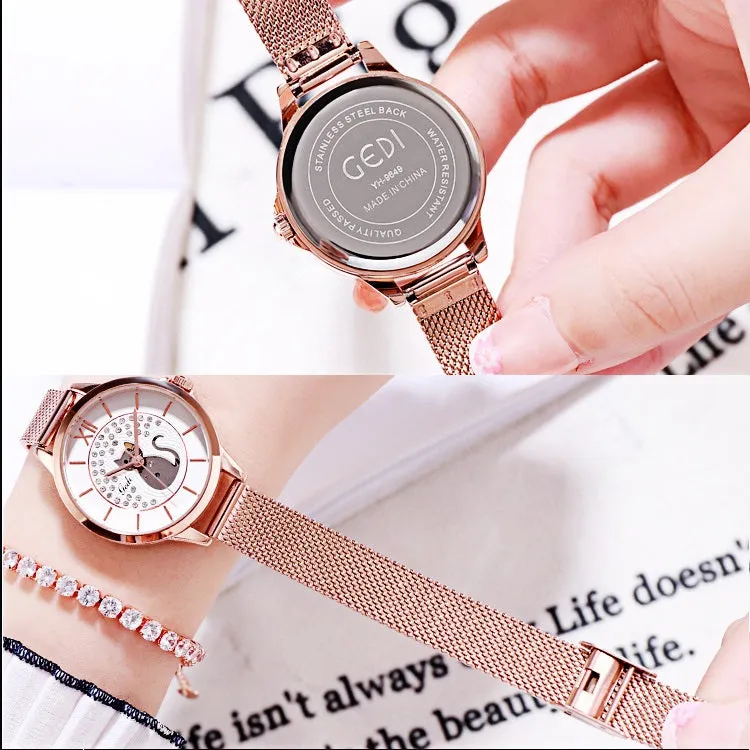 Cat Pattern Mesh Strap Women's Watch