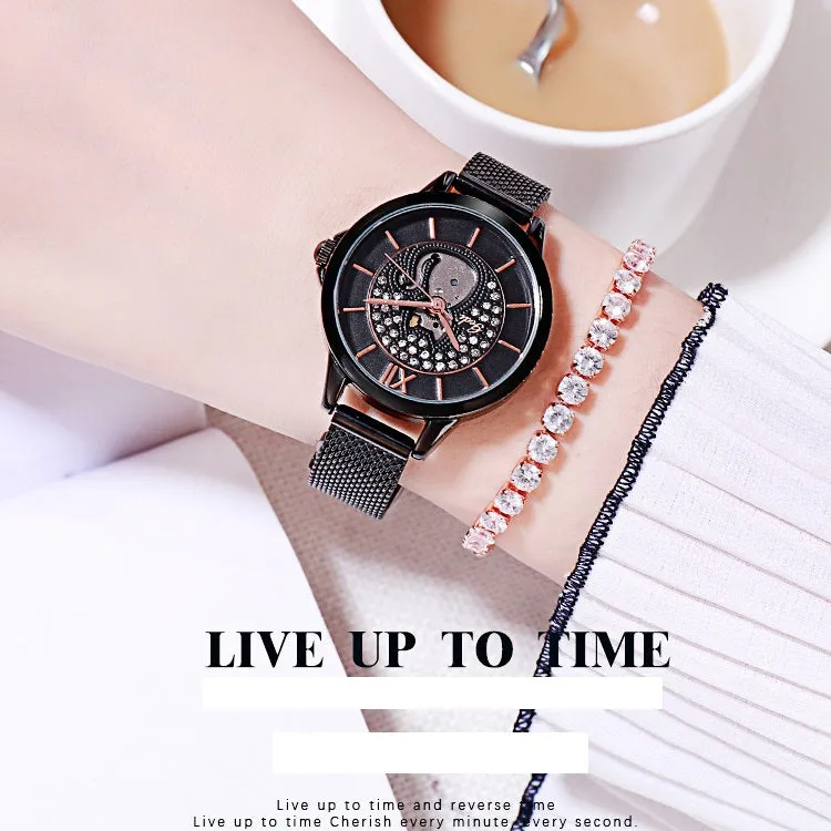 Cat Pattern Mesh Strap Women's Watch