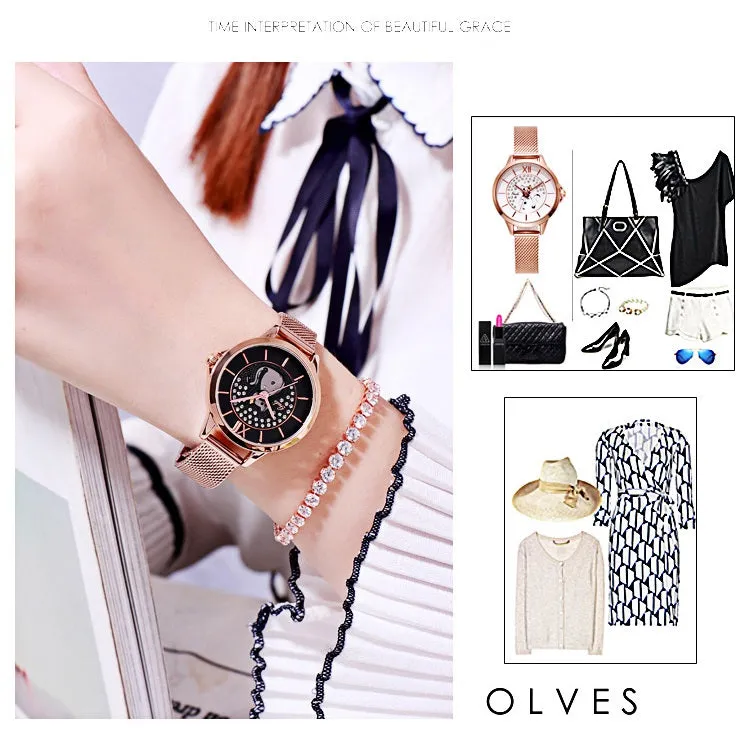 Cat Pattern Mesh Strap Women's Watch