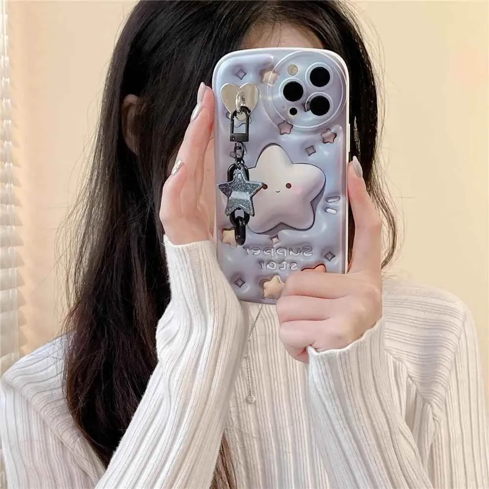 CCPC234 Cute Phone Case for iPhone 11, 14, 13, 12 Pro, 11 Pro Max, XR, X, XS, 7, 8 Plus, SE - With 3D Glitter Star Pendant