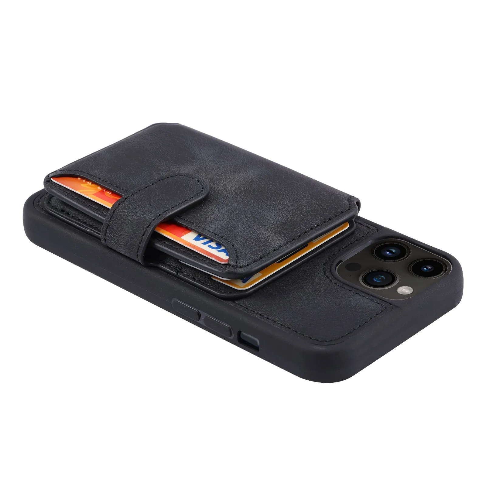 Classy Black Leather Wallet Case for iPhone