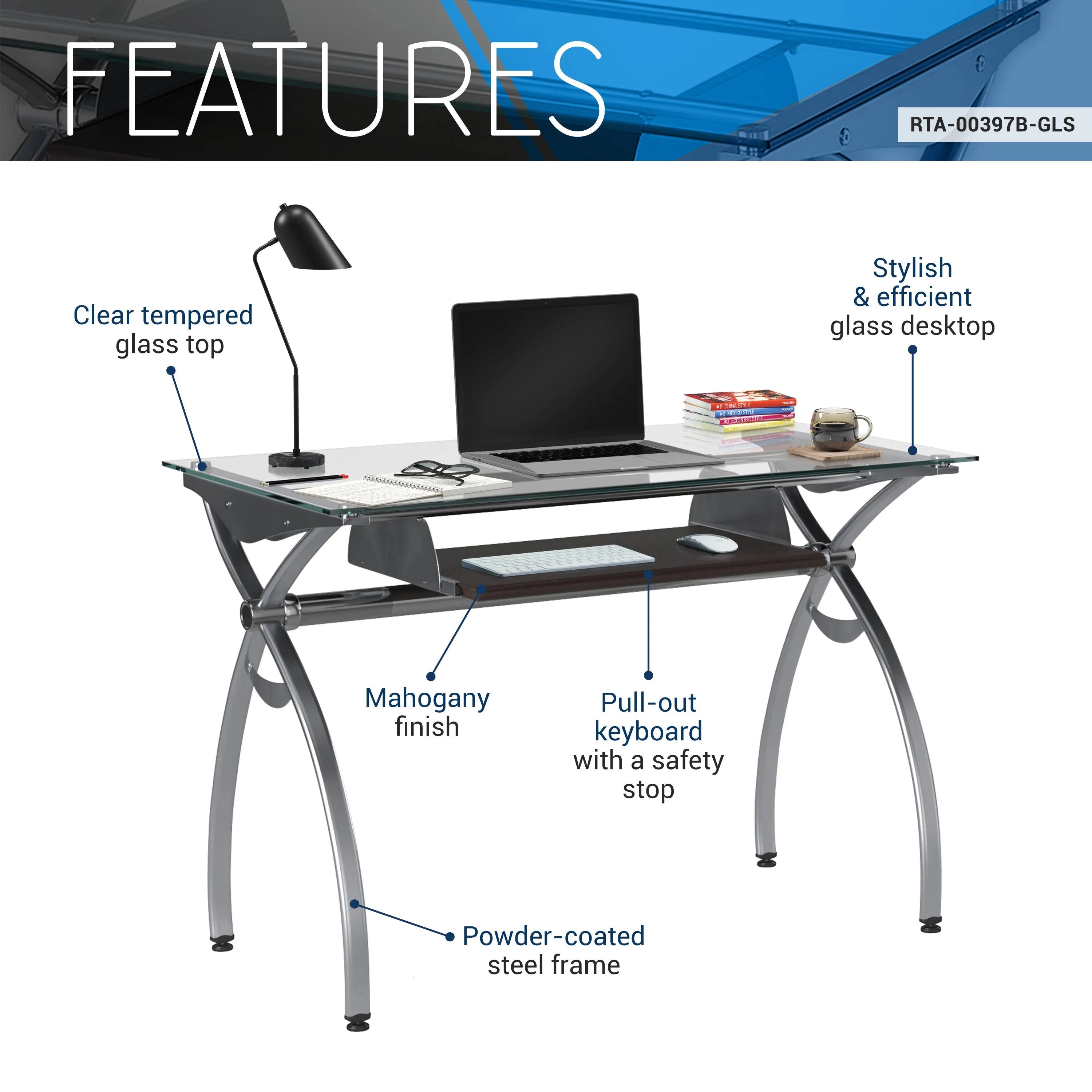 Contempo Clear Glass Top Computer Desk With Pull Out Keyboard Panel