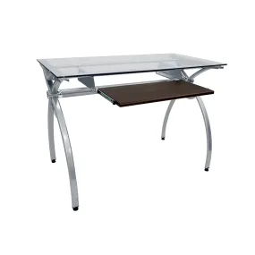 Contempo Clear Glass Top Computer Desk With Pull Out Keyboard Panel