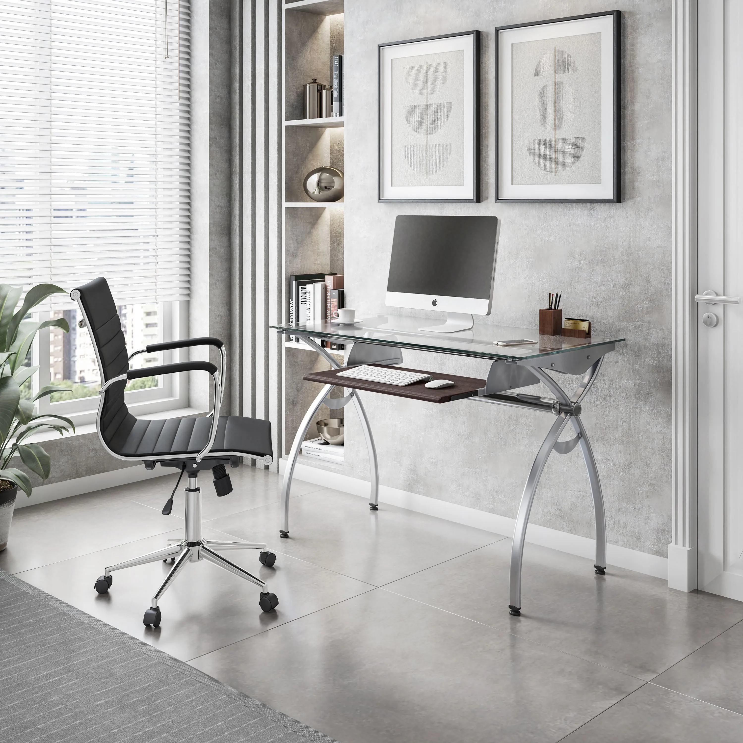 Contempo Clear Glass Top Computer Desk With Pull Out Keyboard Panel