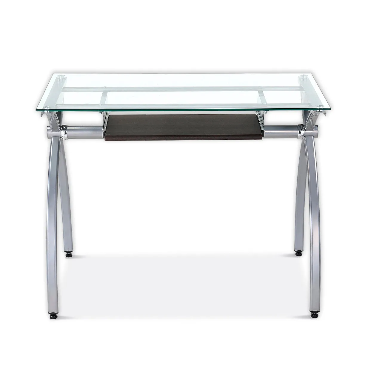 Contempo Clear Glass Top Computer Desk With Pull Out Keyboard Panel