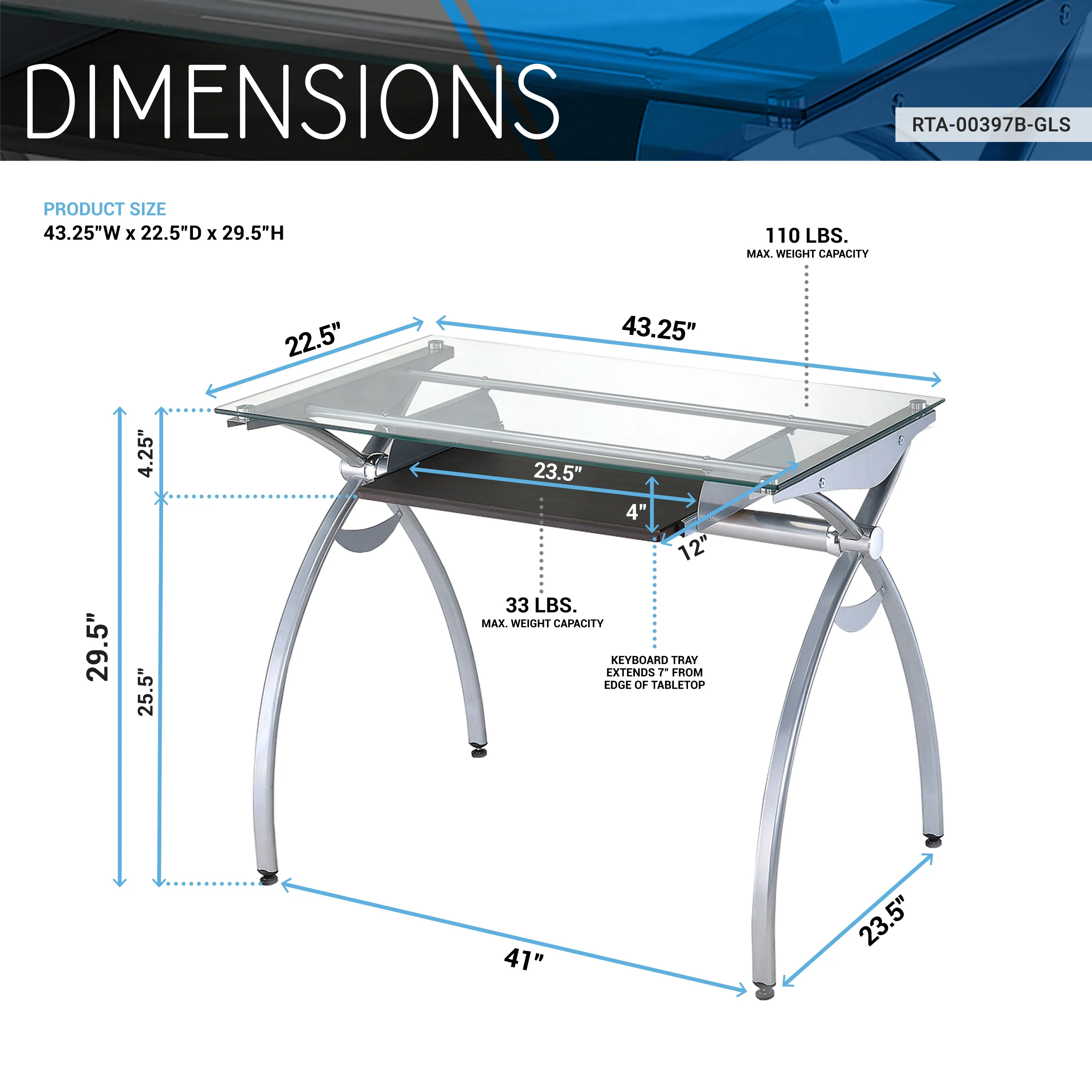 Contempo Clear Glass Top Computer Desk With Pull Out Keyboard Panel