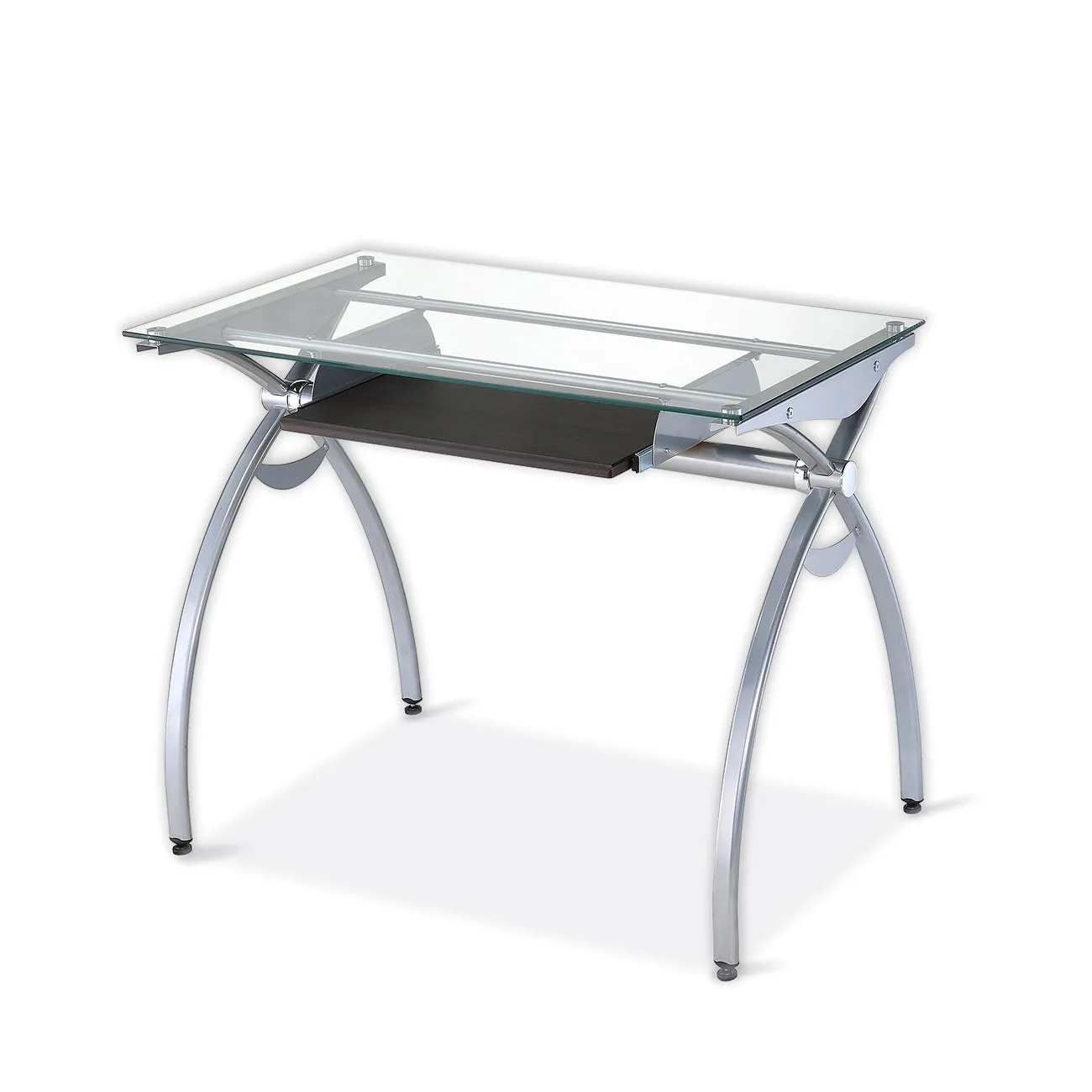 Contempo Clear Glass Top Computer Desk With Pull Out Keyboard Panel