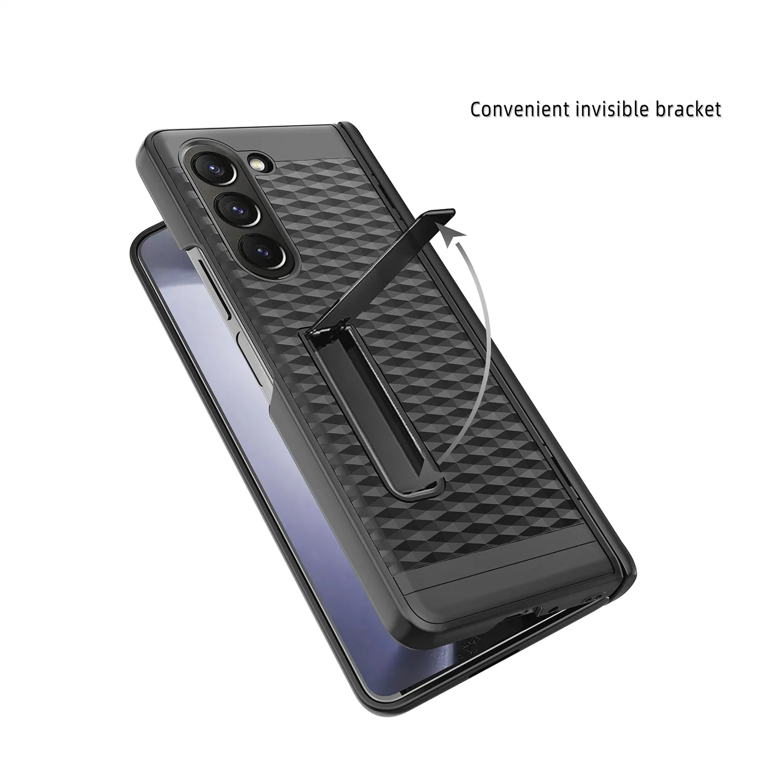 Cube Bracket Spring Hinge Phone Case With  Glass Film For Samsung Galaxy Z Fold 5