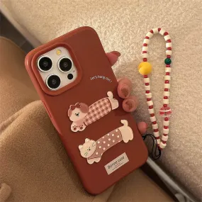 Cute Phone Case for iPhone 16, 15, 14, 13, and 12 Pro Models – Cartoon 3D Polka Dot Lattice Dog & Cat – TSP437