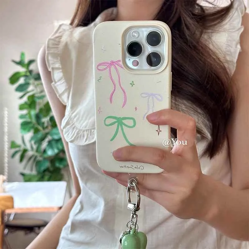 Cute Phone Cases for iPhone 15, 14, 13, 12, and 11 Pro Max - 3D Heart Pendant, Soft Bow Cover - TSP467