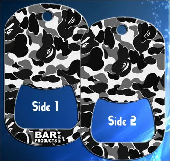 Dog Tag Bottle Opener - Black and White Camo