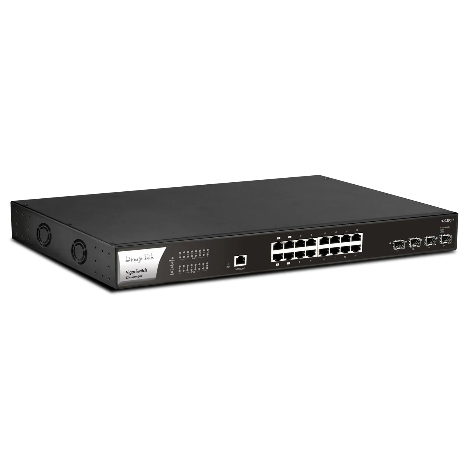 DrayTek VSPQ2200XB-K VigorSwitch PQ2200xb 16 Port 2.5 GbE POE  Managed Layer 2  Switch with 4x POE   Ports and 4x 10GbE SFP  Ports