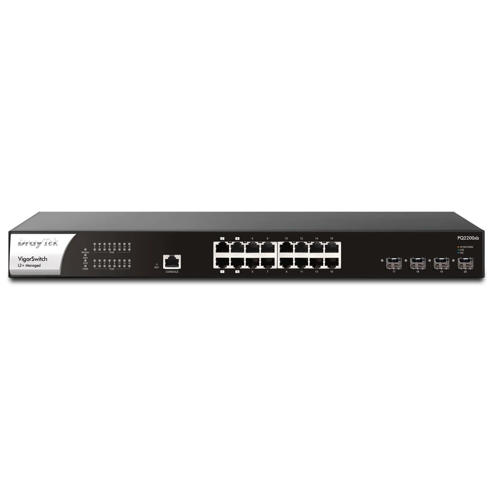 DrayTek VSPQ2200XB-K VigorSwitch PQ2200xb 16 Port 2.5 GbE POE  Managed Layer 2  Switch with 4x POE   Ports and 4x 10GbE SFP  Ports