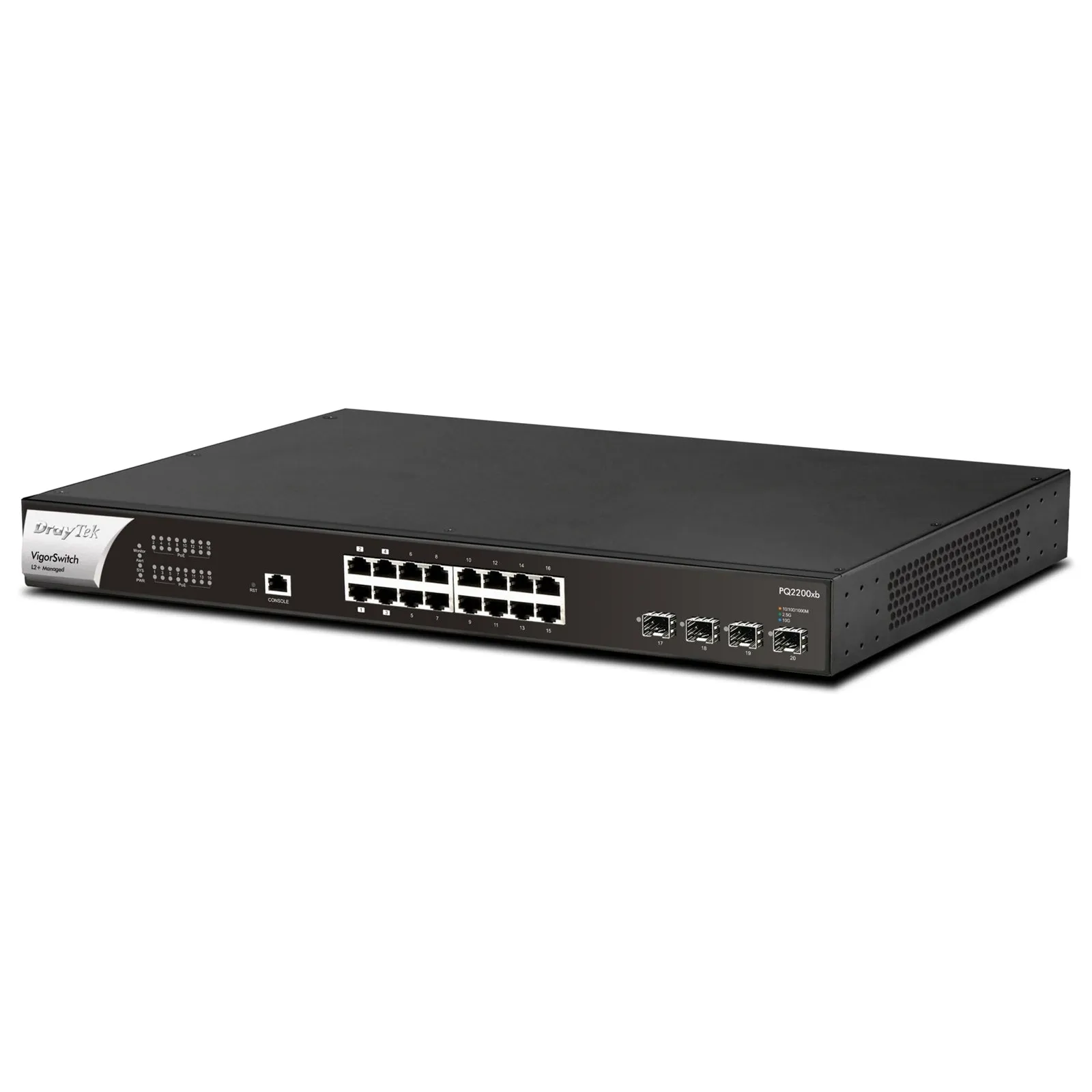 DrayTek VSPQ2200XB-K VigorSwitch PQ2200xb 16 Port 2.5 GbE POE  Managed Layer 2  Switch with 4x POE   Ports and 4x 10GbE SFP  Ports