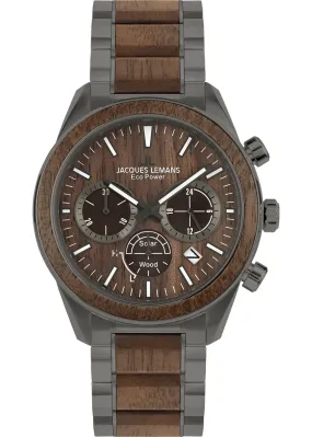 Eco Power Solar Wood Chronograph Grey Men's Bracelet Watch